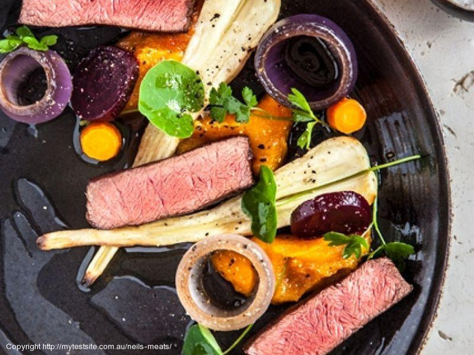 Jerk spiced Beef oyster blade, carrot puree and onions