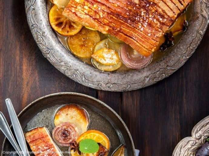 Roast Pork Belly with Orange, Apple, Sage and Garlic